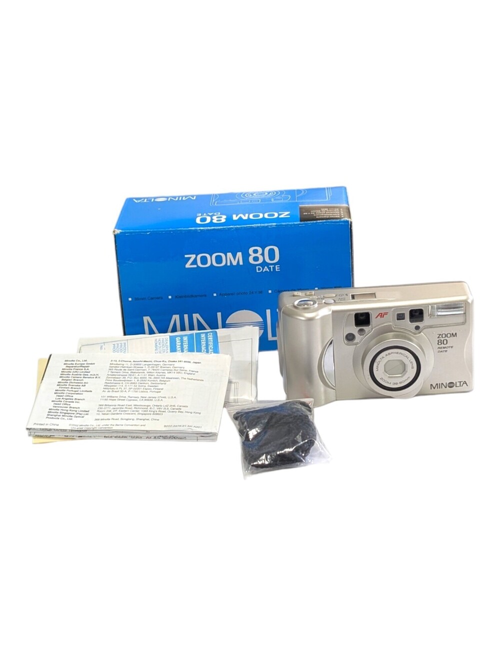 Minolta Zoom 80 Date 35mm Film Camera Silver 38-80mm Zoom Complete Box Manual